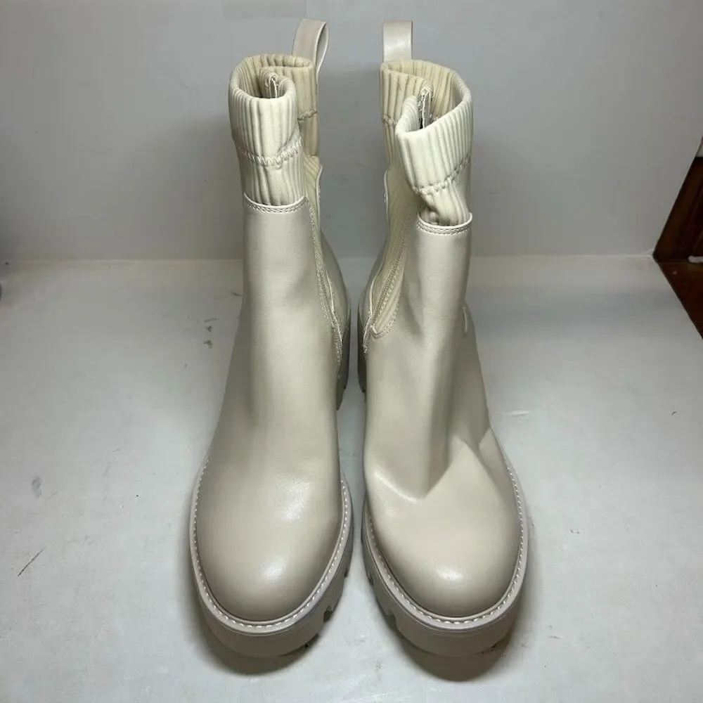 Bar III Womens 10 M Ivory Versuz Faux Leather Block Heel Boots DISPLAY QY2